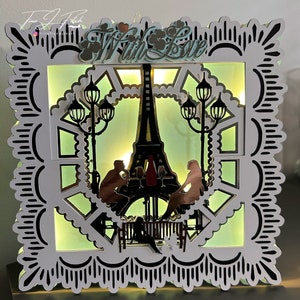 Plantilla de tarjeta de luminaria de París TF0783, archivos de corte SVG, Silhouette Cameo, ScanNCut, Cricut