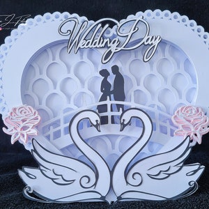 Modelo de cartão em camadas com tema de cisne e coração de casamento TF0653, arquivos de corte SVG, Silhouette Cameo, ScanNCut, Cricut