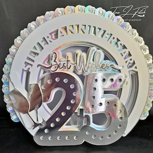Modello di carta per il 25° anniversario d'argento, TF0509, File di taglio SVG, Silhouette Cameo, ScanNCut, Cricut