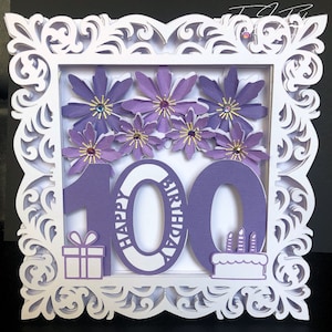 Modèle de carte 100e anniversaire floral luminaire TF0720, fichiers de coupe SVG, camée silhouette, ScanNCut, Cricut