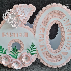 60e verjaardag zus kaartsjabloon TF0595, snijden bestanden SVG, Silhouette Cameo, ScanNCut, Cricut