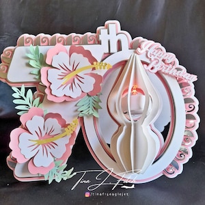Hibiskus 70. Geburtstag Karte Vorlage TF0485, Schneidedatei SVG, Silhouette Cameo, ScanNCut, Cricut mehrere Schichten