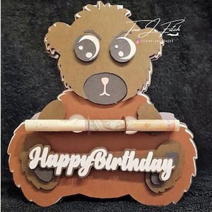 Birthday Teddy Money Holder Card TF0628 , Taglio di file SVG, Silhouette Cameo, ScanNCut, Cricut