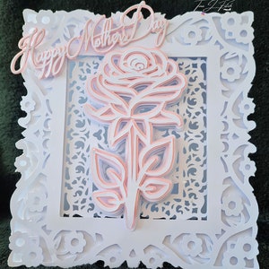 Modèle de carte rose unique anniversaire/fête des mères TF0651, fichiers de coupe SVG, camée silhouette, ScanNCut, Cricut