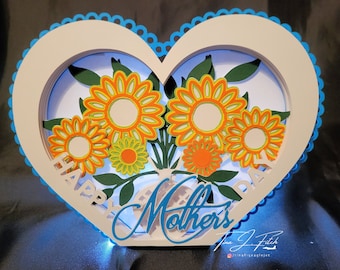 Happy Mother's Day Sunflower Luminaire Card TF0751, Cutting Files SVG, Silhouette Cameo, ScanNCut, Cricut