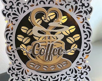 Coffee Luminaire Card TF0752, Cutting Files SVG, Silhouette Cameo, ScanNCut, Cricut