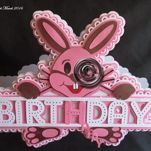 Fichier de coupe de carte Happy BD Rabbit, Dxf, Silhouette, SVG, MTC, ScanNCut, Scal, Cricut, Espace de conception