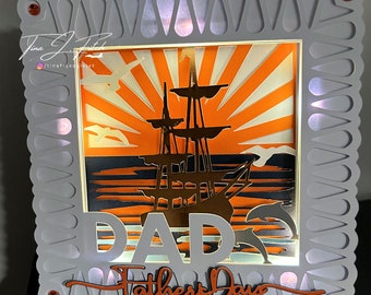 Father's Day Ship Luminaire Card Template TF0770, Cutting Files SVG, Silhouette Cameo, ScanNCut, Cricut