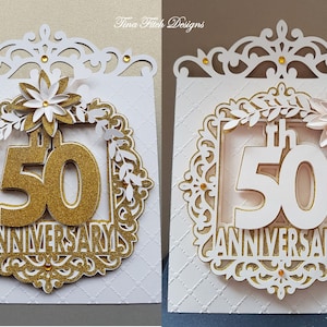 Plantilla de tarjeta del 50.º aniversario TF0208, SVG, Scal, Cameo, Cricut, MTC, ScanNCut