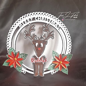 Rudolph Poinsettia Card TF0593, Cutting Files SVG, Silhouette Cameo, ScanNCut, Cricut