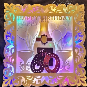 60. Geburtstag Luminare Kartenvorlage TF0594, Schneidedateien SVG, Silhouette Cameo, ScanNCut, Cricut