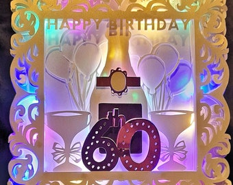 60th Birthday Luminare Card TF0594, Cutting Files SVG, Silhouette Cameo, ScanNCut, Cricut