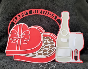 Birthday Chocolate Box and Booze Card  Template TF0645, Cutting Files SVG, Silhouette Cameo, ScanNCut, Cricut