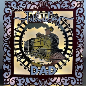 Plantilla de tarjeta con luz de tren de vapor para el Día del Padre TF0753. Archivos de corte SVG, Silhouette Cameo, ScanNCut, Cricut