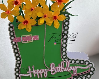 Wellie Boot Floral Card Template TF0762, Cutting Files SVG, Silhouette Cameo, ScanNCut, Cricut