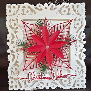 Poinsettia de Noël cadre luminaire carte TF0550, fichiers de coupe SVG, camée silhouette, ScanNCut, Cricut