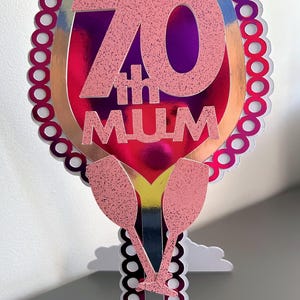 Modèle de carte en verre 70e anniversaire de maman TF0799, fichiers de coupe SVG, camée silhouette, ScanNCut, Cricut.