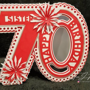 Cartão de aniversário de 70 anos para irmã TF0596. Arquivos de corte SVG, Silhouette Cameo, ScanNCut, Cricut