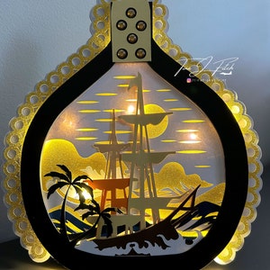 Schiff in einer Flasche Leuchte Kartenvorlage TF0780, Schneidedateien SVG, Silhouette Cameo, ScanNCut, Cricut