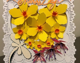 Mother's Day Layered Daffodil Card TF0758,  Cutting Files SVG, Silhouette Cameo, ScanNCut, Cricut