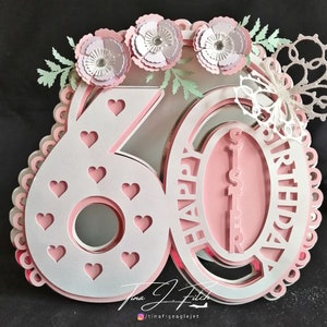 Modello di biglietto sorella del 60 ° compleanno, SVG, MTC, SCALA, Cricut, cammeo silhouette, ScannCUT