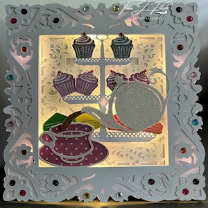 Afternoon Tea armatuur kaartsjabloon TF0785, Cutting-bestanden SVG, Silhouette Cameo, ScanNCut, Cricut