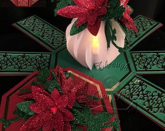 Floral Vase Tea Light  Exploding box Template TF0181 ,SVG,Cricut,Cameo,Silhouette,ScanNCut