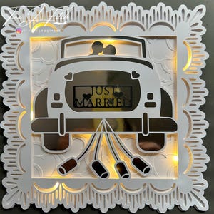 Plantilla de tarjeta luminosa "Recién casados" TF0864, archivos de corte SVG, Silhouette Cameo, ScanNCut, Cricut.