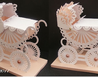 Scalloped 3d Pram @Box. Template SVG,MTC,SCAL,Cricut,Silhouette Cameo