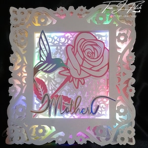 Mother&#39;s Day/Birthday Rose Humming Bird Card/Luminaire TF0484, Cutting Files SVG, Silhouette Cameo, ScanNCut, Cricut