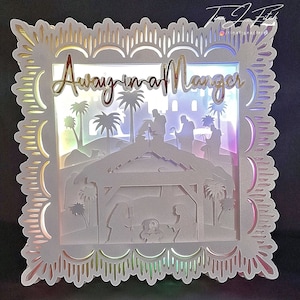 Carte de luminaire Away in a crèche TF0540, fichiers de coupe SVG, camée silhouette, ScanNCut, Cricut