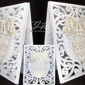 Fancy kerstbal kaartsjabloon TF0318, SVG, Scal, Cricut, Silhouet, Cameo, ScanNCut
