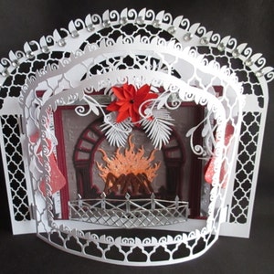 Christmas Fireplace Bowed Front card Cutting file DXF,MTC,SVG,Cameo,robo,Cricut,ScanNCut