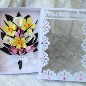 Modelo de buquê e caixa para o dia das mães, SVG, MTC, SCAL, Cricut, Silhouette Cameo, ScanNCut