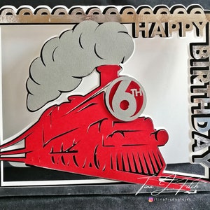 Tarjeta de tren de cumpleaños, TF0370, Silhouette Cameo, SVG, Cricut, ScannCut, MTC, SCAL