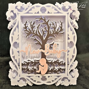 Nouveau bébé luminaire carte / cadre Shadow Box TF0599, fichiers de coupe SVG, camée silhouette, ScanNCut, Cricut
