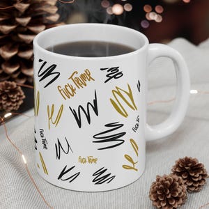 Subtle Anti-Trump Pen Strokes Mug | Anti-MAGA Floral Feminist Cup, F*ck Trump, Hidden Message Political Gift, Democrat Protest Coffee Mug