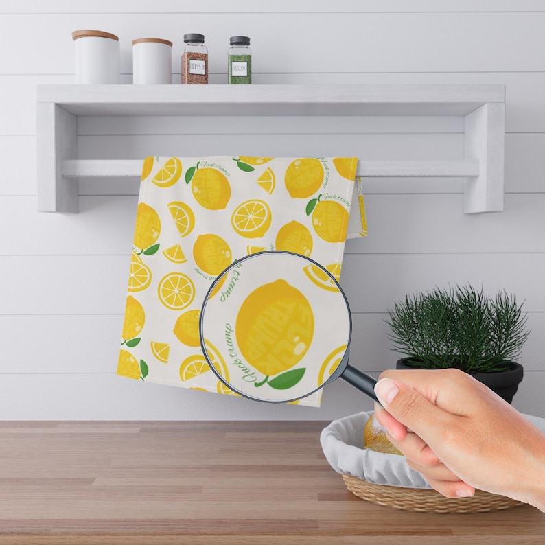 Subtle F*ck Trump Lemon Hand Towel: Funny Political Kitchen Decor