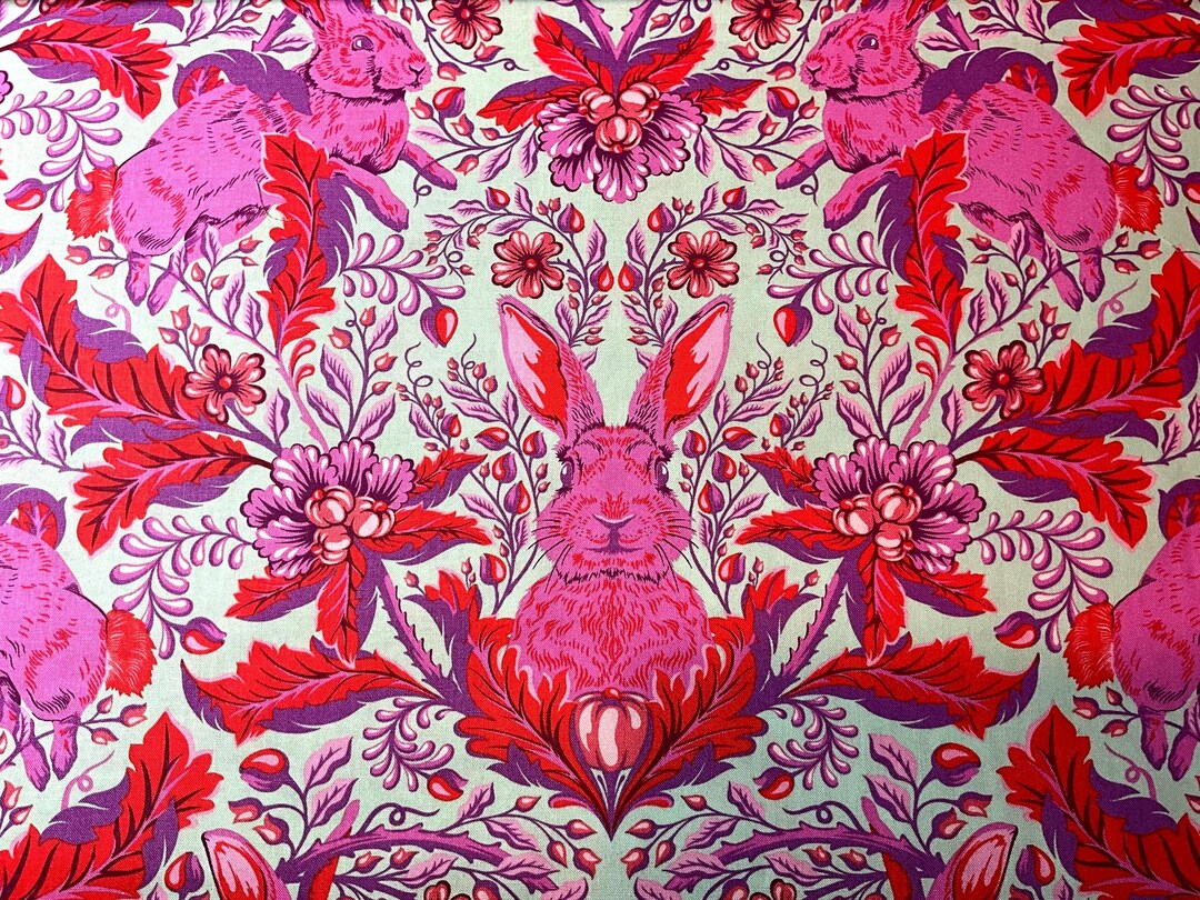 Tula Pink Rabbit Hoppy Go Lucky Cotton Fabric: Pink Rabbit Floral Print by Tula Pink - Etsy