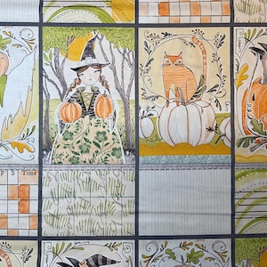 Halloween Baumwollstoff Panels: Quilting Treasures - Hexe, Katze, Kürbisse