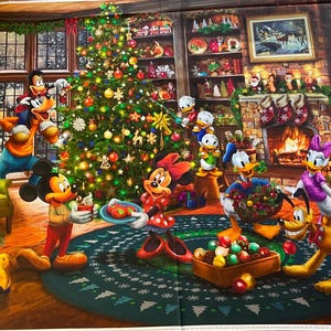 Mickey and Minnie Trimming the Tree Panel From Four Seasons by