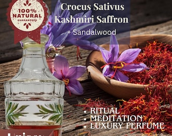 Crocus Sativus  – Kashmiri Saffron with  pure Sandalwood Attar Perfume Oil | 100% Natural | Luxury Ayurvedic Perfume | Handmade