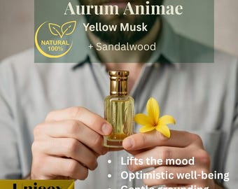 Aurum Animae, Almizcle Amarillo con Sándalo – Aceite Perfumado Natural – Aura Solar y Calidez del Corazón – Hecho a Mano
