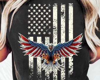 DIGITAL DOWNLOAD - Instant Download - Png Only - Bald Eagle with US flag, American flag, patriotic, 4th of July, splatter paint, sublimation
