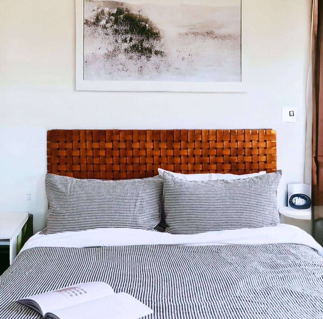 Woven Leather Strap Headboard, Handmade Leather Headboard Boho Wall ...