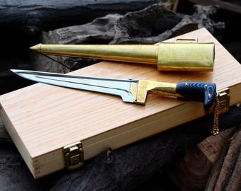 Chura afgana antigua, latón grabado a mano, hoja de acero D2