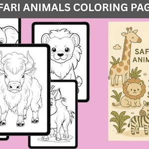 Safari Animals Coloring Book, Safari Animal Coloring Pages Kids, Safari Coloring Pages, Printable Safari Cute Animal Coloring Book for Kids