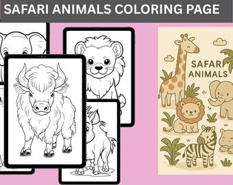 Safari Animals Coloring Book, Safari Animal Coloring Pages Kids, Safari Coloring Pages, Printable Safari Cute Animal Coloring Book for Kids