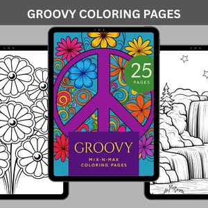25 Printable ADHD Groovy Coloring Book, Adhd Groovy Coloring Book, Groovy Coloring Pages, 70s Aesthetic Coloring Book, Groovy Coloring Print