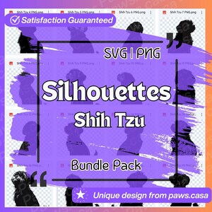 Shih Tzu Silhouettes SVG PNG 10 Variations Bundle Pack